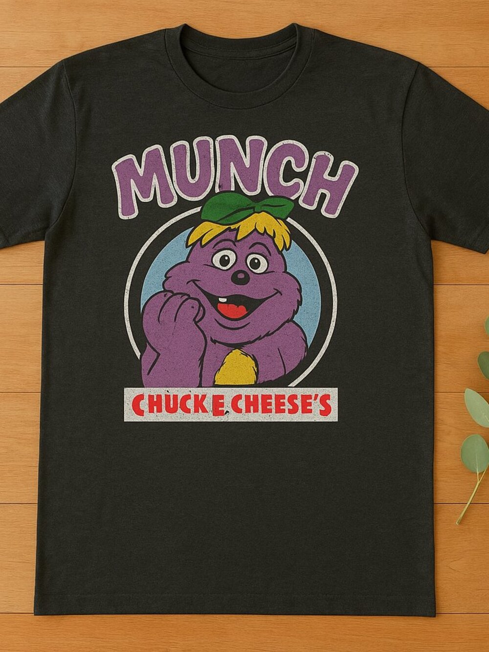 Vintage Munch Chuck E. Cheese Graphic T-Shirt Y2K Retro 90s Style Black
